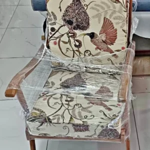 Beautiful MCM chair, Sapele wood, in exquisite Ardmore fabric
